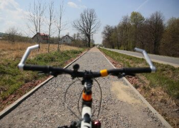 30.04.2020. Świętokrzyski Park Narodowy. Budowa ścieżki rowerowej Święta Katarzyna - Podgórze / Wiktor Taszłow / Radio Kielce