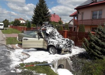 20.05.2020. Wola Zagojska Dolna. Pożar samochodu / KP PSP Pińczów