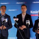 05.06.2020. Włoszczowa. Władysław Kosiniak-Kamysz, kandydat Polskiego Stronnictwa Ludowego w wyborach prezydenckich przedstawił swój program wyborczy. Na zdjęciu (od lewej): Adam Jarubas - europoseł, Władysław Kosiniak-Kamysz, Grzegorz Dziubek - burmistrz Włoszczowy / Michał Kita / Radio Kielce