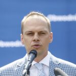 15.06.2020. Wąchock. Konferencja wiceministra infrastruktury. Na zdjęciu: Rafał Weber - wiceminister infrastruktury / Jarosław Kubalski / Radio Kielce