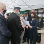 22.06.2020. Kielce. Podsumowanie naboru wniosków w ramach programu "Dofinansowanie zakupu sprzętu i wyposażenia jednostek OSP w województwie świętokrzyskim". Na zdjęciu (od lewej): wiceminister Anna Krupka, senator Krzysztof Słoń, poseł Agata Wojtyszek i poseł Bartłomiej Dorywalski  / Wiktor Taszłow / Radio Kielce