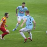 05.06.2020 Kielce. PKO Ekstraklasa. Mecz Korona Kielce - Piast Gliwice. Na zdjęciu (po lewej): Matej Pućko / Wiktor Taszłow / Radio Kielce