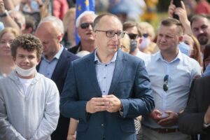 07.06.2020. Kielce. Wizyta Rafała Trzaskowskiego w Kielcach. Na zdjęciu: Artur Gierada - szef PO w regionie świętokrzyskim / Wiktor Taszłow / Radio Kielce