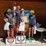 05.07.2020 Daleszyce. Świętokrzyska Liga Rowerowa MTB Cross Maraton 2020. Na podium: I miejsce: Andrzej Ulman, II miejsce Paweł Bukalski, III miejsce Jakub Dudek / Maciej Makuła / Radio Kielce