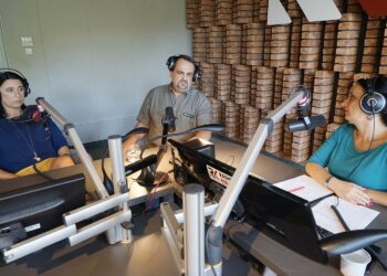 30.07.2020. Kielce. Punkty Widzenia. Na zdjęciu (od lewej): Renata Gruszczyńska - komendant straży miejskiej w Kielcach, Roman Wróblewski - zastępca nadleśniczego Nadleśnictwa Kielce, red. Magdalena Sitek - Radio Kielce / Kamil Król / Radio Kielce
