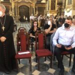 05.07.2020 Sandomierz. II Letni Festiwal Muzyki Sakralnej „Ucho Igielne”. Na zdjęciu od lewej: bp Krzysztof Nitkiewicz, Katarzyna Knap-Sawicka - kierownik Referatu Kultury w Urzędzie Miasta Sandomierza, Janusz Knap - prezes Polskiego Radia Kielce, burmistrz Marcin Marzec / Grażyna Szlęzak-Wójcik / Radio Kielce