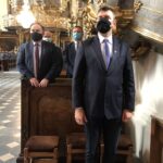 14.07.2020. Sandomierz. Święto Policji. Na zdjęciu (od lewej): Marek Kwitek - poseł PiS, Tomasz Huk - przewodniczący Rady Powiatu Sandomierskiego, Marcin Piwnik - starosta sandomierski i Marcin Marzec - burmistrz Sandomierza / Grażyna Szlęzak-Wójcik / Radio Kielce