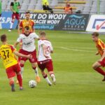 18.07.2020. Kielce. 37. kolejka PKO Ekstraklasy: Korona Kielce - ŁKS Łódź. Na zdjęciu (pierwszy z lewej): Iwo Kaczmarski; (pierwszy z prawej): Radosław Seweryś / Wiktor Taszłow / Radio Kielce