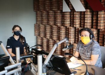 22.07.2020. Kielce. Punkty Widzenia. Na zdjęciu (od lewej): Joanna Żelezik - Komenda Wojewódzkiej Policji w Kielcach, Robert Szumielewicz - Radio Kielce / Wiktor Taszłow / Radio Kielce