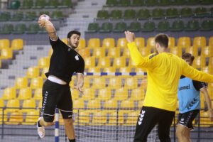 23.07.2020. Kielce. Trening PGE Kielce. Na zdjęciu: Nicolas Tournat / Wiktor Taszłow / Radio Kielce