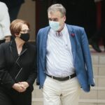 09.07.2020 Busko-Zdrój. Wizyta premiera Mateusza Morawieckiego. Na zdjęciu (od lewej): Maria Zuba - doradcą wojewody świętokrzyskiego, Wojciech Lubawski -  prezes zarządu Uzdrowiska Busko-Zdrój S.A. / Wiktor Taszłow / Radio Kielce