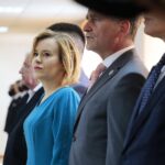 10.07.2020. Kielce. Wręczenie promes na wozy strażackie. Na zdjęciu: poseł Anna Krupka - wiceminister sportu, senator Krzysztof Słoń / Wiktor Taszłow / Radio Kielce