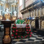 09.08.2020. Jędrzejów. 55. Marsz Szlakiem I Kompani Kadrowej. Msza w Klasztorze Ojców Cystersów. Na zdjęciu: ojciec Jakub Zawadzki, proboszcz parafii bł. Wincentego Kadłubka / Ewa Pociejowska-Gawęda / Radio Kielce