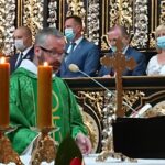 09.08.2020. Jędrzejów. 55. Marsz Szlakiem I Kompani Kadrowej. Msza w Klasztorze Ojców Cystersów. Na zdjęciu: ojciec Jakub Zawadzki, proboszcz parafii bł. Wincentego Kadłubka / Ewa Pociejowska-Gawęda / Radio Kielce