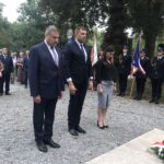 31.08.2020 Sandomierz. Uroczystości z okazji 40-lecia powstania NSZZ „Solidarność”. Skwer Solidarności w Sandomierzu. Na zdjęciu od lewej Wojciech Czerwiec - przewodniczący rady miasta, Marcin Marzec - burmistrz Sandomierza, Katarzyna Knap-Sawicka - kierownik Referatu Kultury i Promocji w Urzędzie Miasta / Grażyna Szlęzak-Wójcik / Radio Kielce