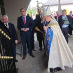 26.09.2020. Skarżysko-Kamienna. XXV Pielgrzymka Pracowników Przemysłu Zbrojeniowego i Lotniczego. Na zdjęciu (od lewej): Krzysztof Lipiec - prezes świętokrzyskich struktur PiS, Maciej Małecki - wiceminister aktywów państwowych, biskup radomski Henryk Tomasik i Jarosław Rusiecki - senator PiS / Anna Głąb / Radio Kielce