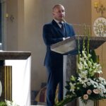 13.09.2020. Jędrzejów. Dożynki. Msza święta w kościele Św. Trójcy. Na zdjęciu: Marcin Piszczek, burmistrz Jędrzejowa / Ewa Pociejowska-Gawęda / Radio Kielce