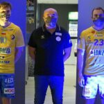 03.09.2020. Kielce. Konferencja klubu Łomża Vive Kielce, podczas której przedstawiono nowych sponsorów. Na zdjęciu: Alex Dujszebajew, Talant Dujszebajew i Arkadiusz Moryto / Piotr Kwaśniewski / Radio Kielce