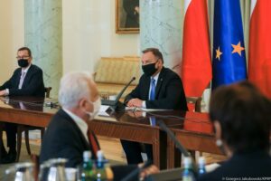 04.09.2020. Warszawa. Pałac Prezydencki. Posiedzenie Rady Gabinetowej. Na zdjęciu (od lewej): Mateusz Morawiecki - prezes Rady Ministrów i Andrzej Duda - prezydent RP / Grzegorz Jakubowski / KPRP