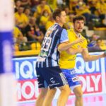 23.09.2020 Kielce. Liga Mistrzów. Mecz Łomża Vive Kielce - MOL Pick Szeged. Na zdjęciu: Alex Dujszebajew / Wiktor Taszłow / Radio Kielce