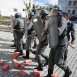 03.09.2020. Kielce. Inscenizacja "Demonstracja uliczna Solidarności" w 40. rocznicę powstania NSZZ Solidarność  / Wiktor Taszłow / Radio Kielce