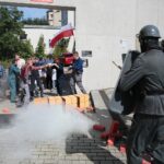 03.09.2020. Kielce. Inscenizacja "Demonstracja uliczna Solidarności" w 40. rocznicę powstania NSZZ Solidarność  / Wiktor Taszłow / Radio Kielce