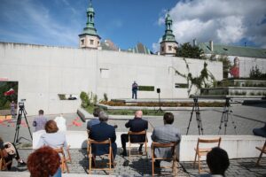 03.09.2020. Kielce. Inscenizacja "Demonstracja uliczna Solidarności" w 40. rocznicę powstania NSZZ Solidarność / Wiktor Taszłow / Radio Kielce