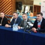 16.09.2020. Kielce. Inauguracja projektu "Przestrzenie sztuki". Konferencja w KTT. Na zdjęciu (od lewej): Elżbieta Szlufik - Pańtak - dyrektor Kieleckiego Teatru Tańca, Grzegorz Sowiński - zastępca dyrektora Wydziału Edukacji i Sportu Urzędu Miasta w Kielcach, Marcin Różycki - wiceprezydent Kielc, Grzegorz Pańtak - zastępca dyrektora Kieleckiego Teatru Tańca / Wiktor Taszlow / Radio Kielce