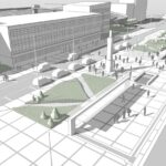 Koncepcja modernizacji placu Niepodległości w Kielcach. Wariant B - przestrzeń reprezentacyjna placu połączona w jedną całość ze strefą przystanków / Urząd Miasta Kielce