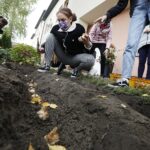 08.10.2020 Kielce. Inauguracja kampanii "Pola Nadziei". Sadzenie żonkili przy budynku Hospicjum im. św. Matki Teresy z Kalkuty / Jarosław Kubalski / Radio Kielce