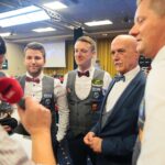 03.10.2020. Kielce. Mistrzostwa Polski w bilardzie. Na zdjęciu (od lewej): Karol Skowerski, Sebastian Batkowski, Tomasz Kapłan, Bogdan Wołkowski - trener i Michał Turkowski / Wiktor Taszłow / Radio Kielce