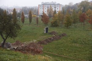 06.11.2020 Kielce. Montaż oświetlenia na Skwerze Pamięci Ofiar Katynia / Jarosław Kubalski / Radio Kielce