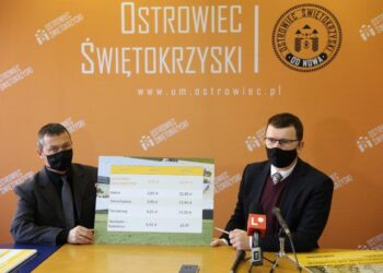 27.11.2020. Ostrowiec Świętokrzyski. Na zdjęciu (od lewej): Sławomir Kijak - skarbnik gminy Ostrowiec Świętokrzyski i Jarosław Górczyński - prezydent Ostrowca Świętokrzyskiego / UM Ostrowiec Świętokrzyski