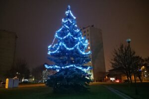 15.12.2020. Ostrowiec Św. Rozświetlenie choinki na os. Ogrody / Emilia Sitarska / Radio Kielce