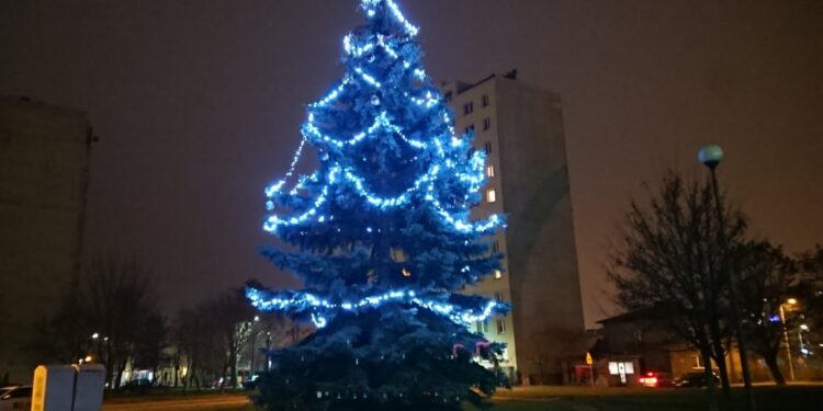 15.12.2020. Ostrowiec Św. Rozświetlenie choinki na os. Ogrody / Emilia Sitarska / Radio Kielce