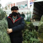 20.12.2020. Ostrowiec Św. Sprzedaż choinek na targowisku miejskim. Na zdjęciu: Wiesław Kaczmarczyk - mieszkaniec Ostrowca Św. / Emilia Sitarska / Radio Kielce