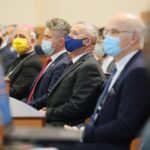 18.12.2020. Kielce. Wojewoda świętokrzyski przyznał nagrody "Czyste Serca". Na zdjęciu (od lewej): Zbigniew Koniusz - wojewoda świętokrzyski, biskup Jan Piotrowski, Krzysztof Słoń - senator, Kazimierz Mądzik - świętokrzyski kurator oświaty, prof. Stanisław Głuszek - rektor Uniwersytetu Jana Kochanowskiego / Wiktor Taszłow / Radio Kielce