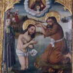 10.02.2016. Tarczek. Romański kościół świętego Idziego Opata. Tryptyk ze scenami pasyjnymi - Chrzest Jezusa w Jordanie / Jarosław Kubalski / Radio Kielce