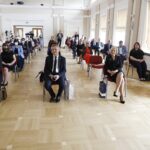 18.06.2020 Kielce. UJK. Uroczysta sesja Senatu UJK. Od lewej: biskup Jan Piotrowski, wojewoda Zbigniew Koniusz, wicemarszałek Renata Janik i prezydent Kielc Bogdan Wenta / Jarosław Kubalski / Radio Kielce