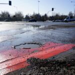 22.02.2021. Kielce. Zniszczone nawierzchnie ulic. Ulica Olszewskiego / Piotr Kwaśniewski / Radio Kielce