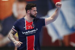 23.02.2021. Paryż. 9. kolejka Ligi Mistrzów: PSG - Łomża Vive Kielce. Na zdjęciu: Elohim Prandi - PSG / EPA/YOAN VALAT