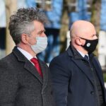 27.02.2021. Kielce. Złożenie kwiatów przed pomnikiem Armii Krajowej na Skwerze Stefana Żeromskiego. Na zdjęciu (od lewej): Krzysztof Słoń - senator, Rafał Nowak - wicewojewoda świętokrzyski / Wiktor Taszłow / Radio Kielce