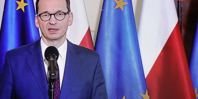 24.03.2021 Warszawa. Oświadczenie premiera Mateusza Morawieckiego dot. zatrzymania na Białorusi Andżeliki Borys, prezes Związku Polaków na Białorusi / Paweł Supernak / PAP