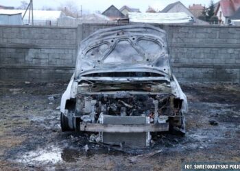 Na zdjęciu: wrak spalonego auta / świętokrzyska policja