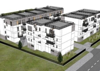 Pińczów. Wizualizacja budynków mieszkalnych jednorodzinnych w zabudowie szeregowej, które mają zostać wybudowane na działce przy Grunwaldzkiej i Spacerowej / Tera Group