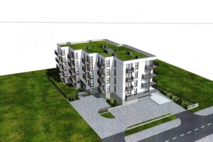 21.12.2020 Pińczów. Wizualizacja nowego bloku mieszkalnego i jego otoczenia / TERA GROUP Pracownia Architektoniczna Sp. z o.o.