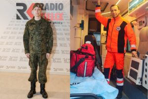 Na zdjęciu: szeregowy OT Hubert Banasiński. Po lewej stronie jako żołnierz OT, po prawej jako ratownik medyczny / Jarosław Kubalski / Radio Kielce