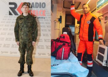Na zdjęciu: szeregowy OT Hubert Banasiński. Po lewej stronie jako żołnierz OT, po prawej jako ratownik medyczny / Jarosław Kubalski / Radio Kielce