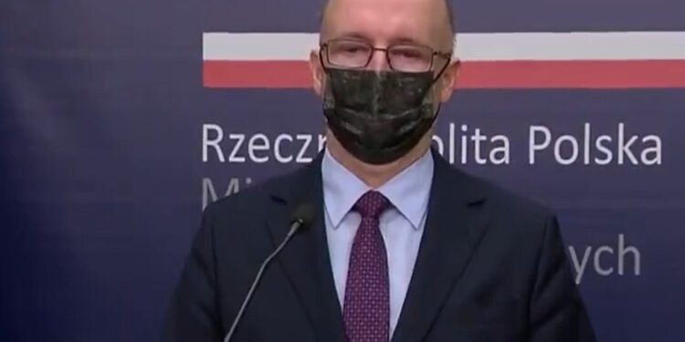 26.01.2021. Warszawa. Konferencja prasowa Piotra Wawrzyka. Na zdjęciu: Piotr Wawrzyk - wiceminister spraw zagranicznych / TVP Info/Twitter