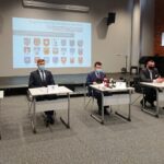 13.03.2021. Ostrowiec Św. Konferencja włodarzy gmin i miast. Na zdjęciu: Na zdjęciu (od lewej): Sebastian Nowaczkiewicz – wójt gminy Nowiny, Marcin Marzec – burmistrz Sandomierza, Jarosław Górczyński – prezydent Ostrowca Św., Konrad Kronig – prezydent Skarżyska-Kamiennej, Paweł Zagaja – burmistrz Nowego Korczyna / Emilia Sitarska / Radio Kielce